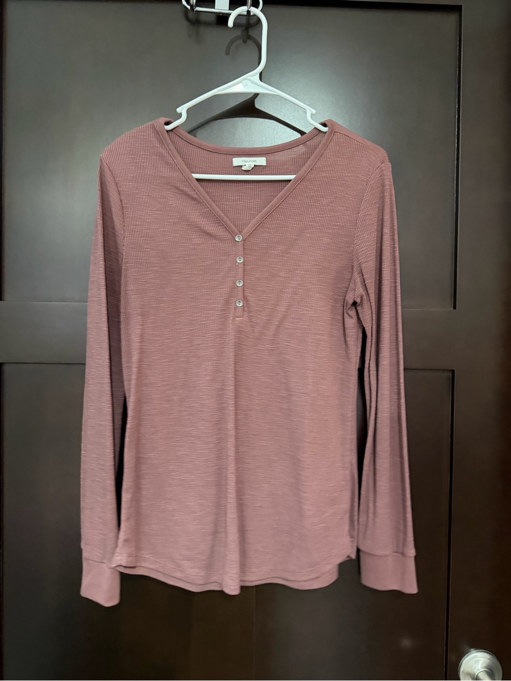 Maurices Mauve Pink Long-Sleeve Henley Top